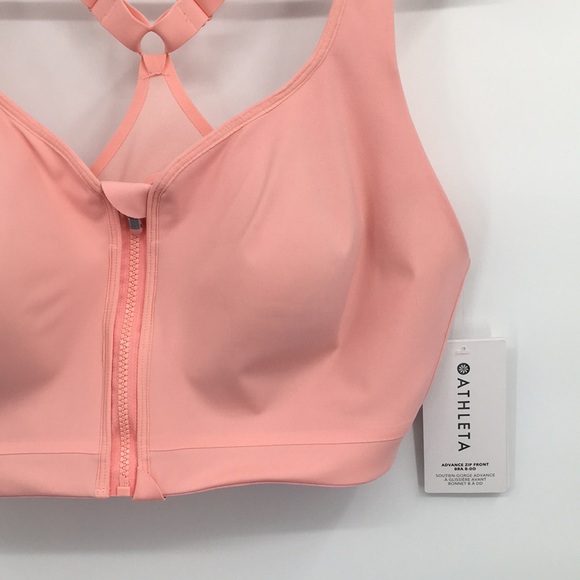 Athleta Advance Zip Front Bra B-DD Pink Sports Racerback 40DD NEW - Picture 2 of 10